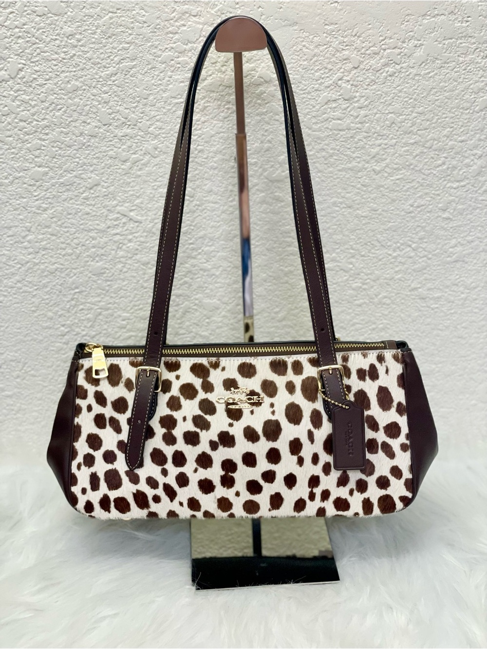 NWT Coach Asher Shoulder Bag In Haircalf CES68 Dark Brown Chalk